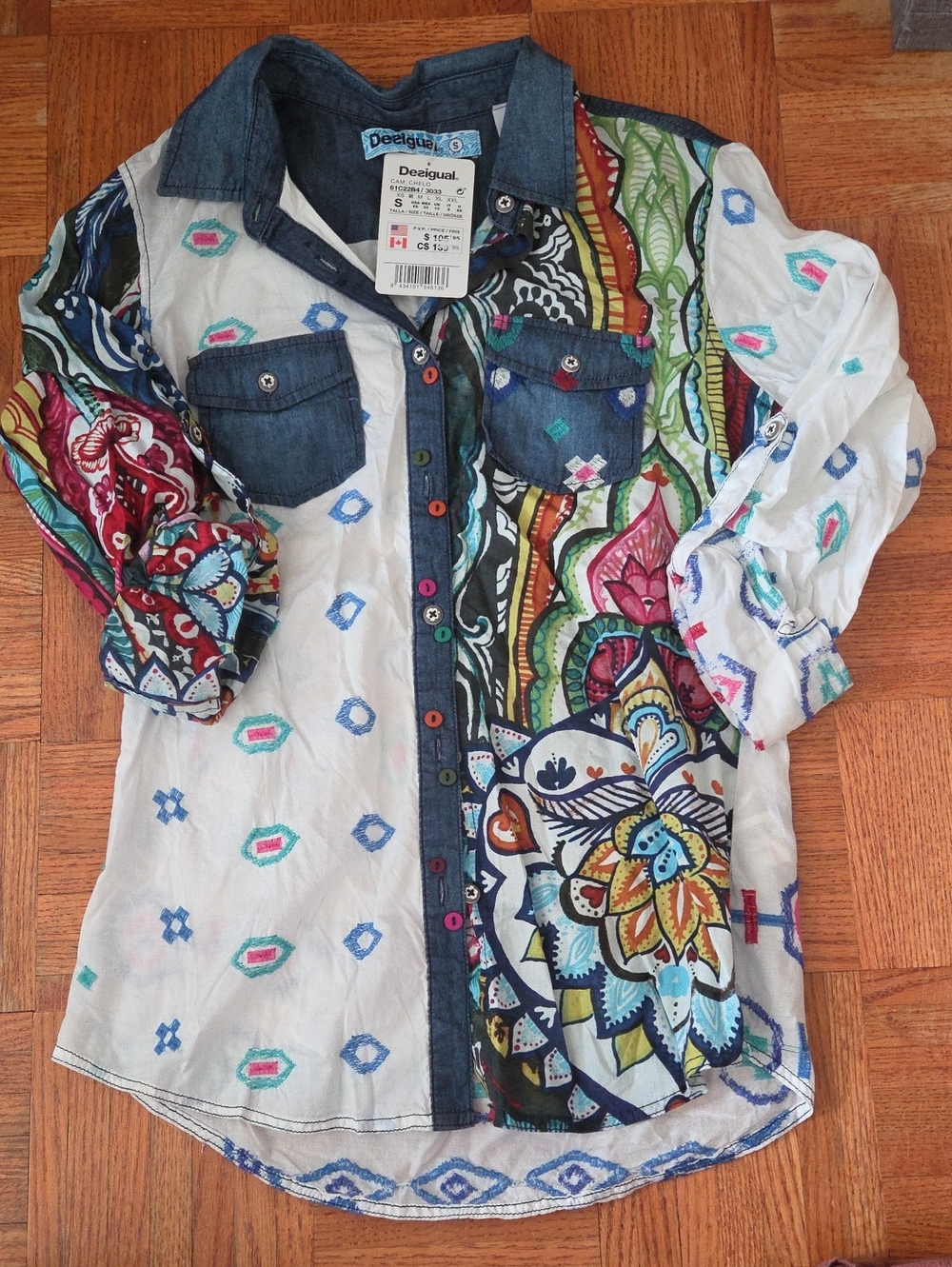 Desigual White Multicolor Embroidered Button-Front Shirt